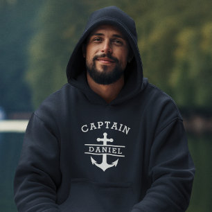 Navy Blue Captain Boat Nautical Anchor Schiff Hoodie