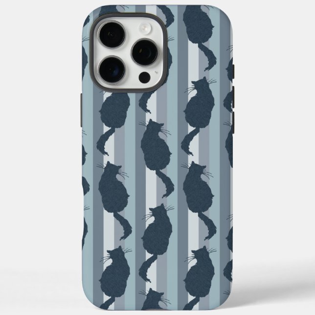 Navy Blue Cat Silhouette Muster mit Streifen Case-Mate iPhone Hülle (Rückseite)