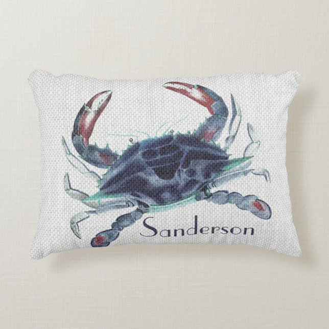 Navy Blue Ccrab Aquarell Dekokissen (Vorderseite)