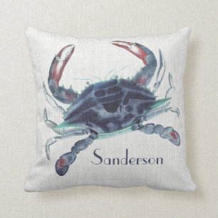 Navy Blue Ccrab Aquarell Kissen