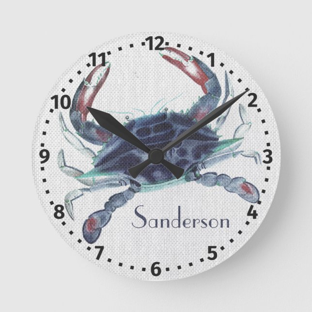 Navy Blue Ccrab Aquarell Runde Wanduhr (Vorderseite)