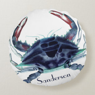 Navy Blue Ccrab Aquarell Rundes Kissen