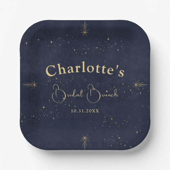 Navy Blue Celestial Moon Tarot Brautparty Pappteller (Vorderseite)