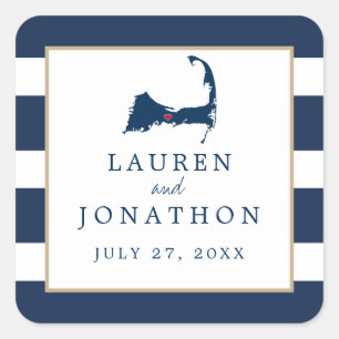 Navy Blue Centerville Cape Cod Map Gastgeschenk Ho Quadratischer Aufkleber