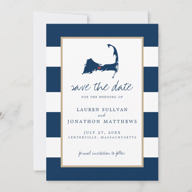 Navy Blue Centerville Cape Cod Map Save the Date (Vorderseite)