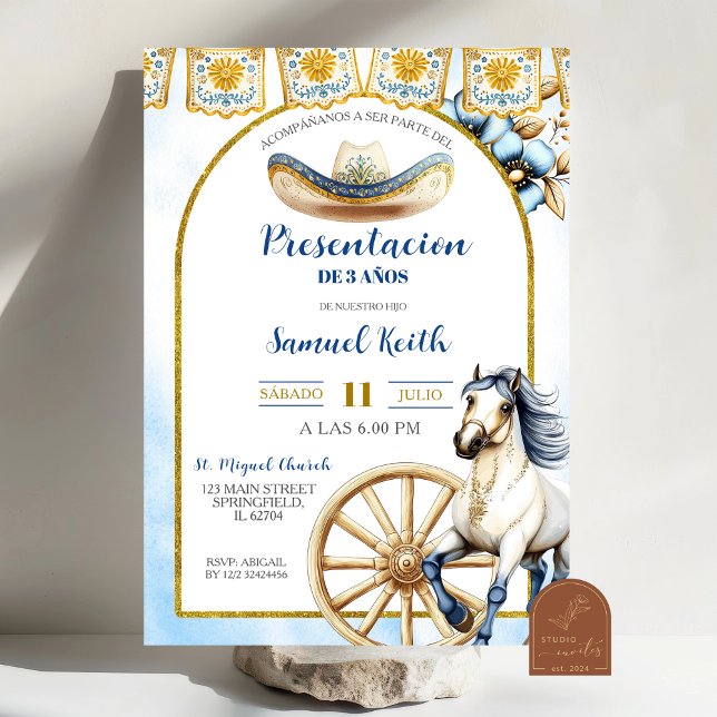 Navy Blue Charro Präsentation 3 Jahre Einladung (Von Creator hochgeladen)