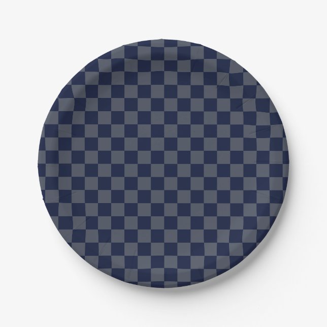 Navy Blue Checkerboard Pappteller (Vorderseite)