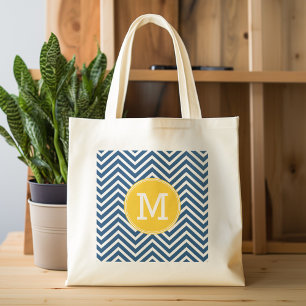 Navy Blue Chevrons mit Custom Yellow Monogram Tragetasche