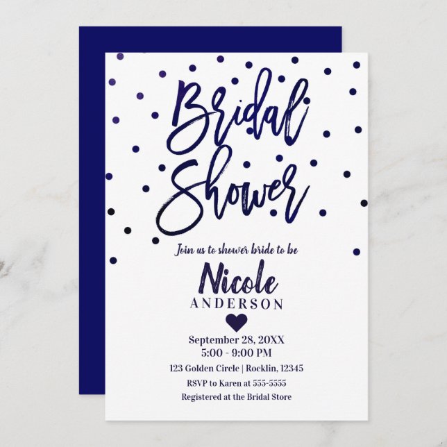 Navy Blue Chic Modern Script Brautparty Einladung (Vorne/Hinten)