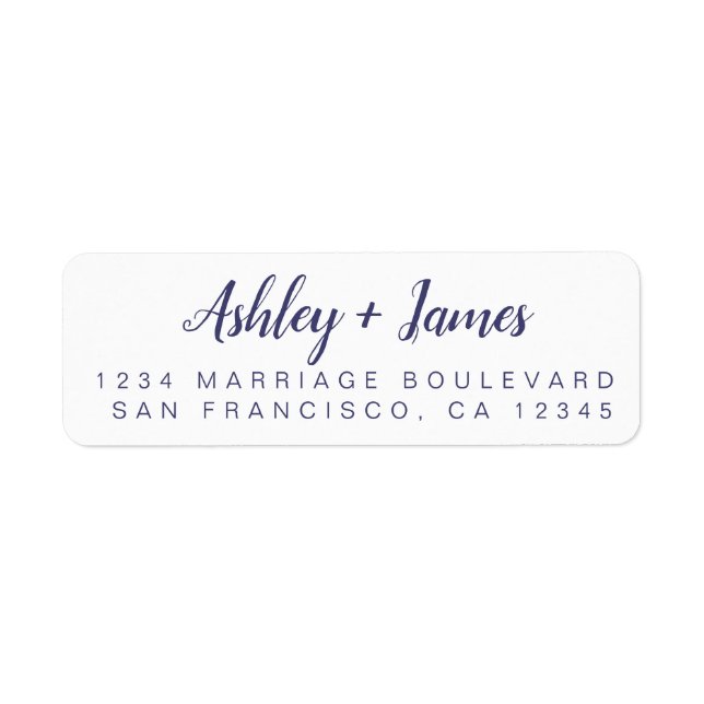 Navy Blue Chic Script Hochzeitsschrift Rücksendead (Vorne)
