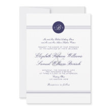 Navy Blue Chic White Monogram Wedite Einladung