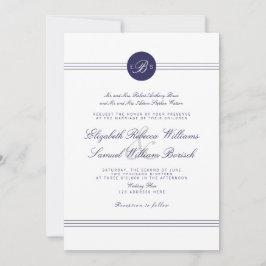 Navy Blue Chic White Monogram Wedite Einladung
