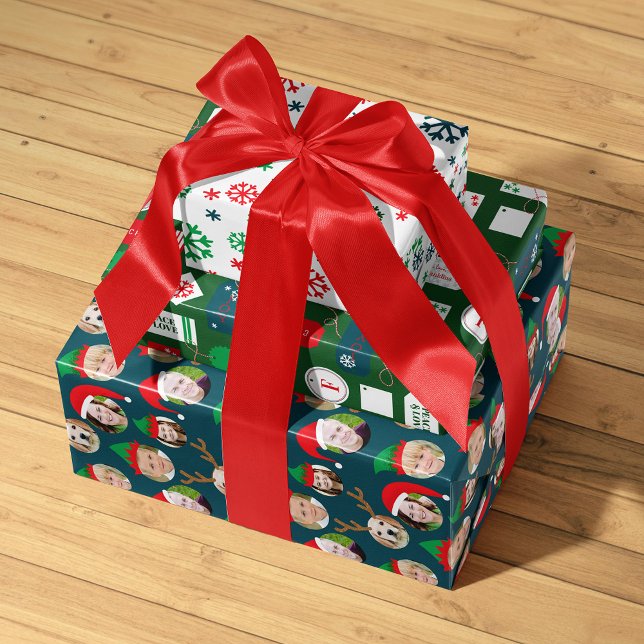 Navy Blue Christmas Crew Sechs Foto Custom Geschenkpapier Set (Von Creator hochgeladen)