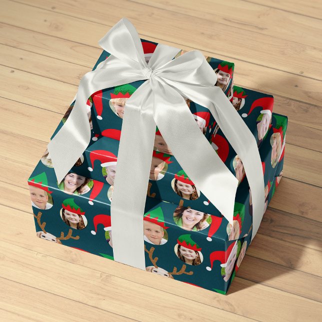 Navy Blue Christmas Crew Sechs Foto Custom Geschenkpapier Set (Von Creator hochgeladen)