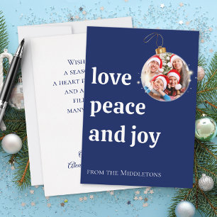 Navy Blue Christmas Family Foto Liebe Peace Joy Feiertagskarte