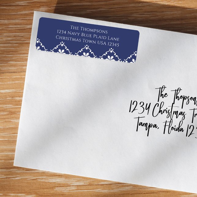 Navy Blue Christmas Snowflake Rücksendeadresse (Christmas blue snowflake with a grey background return address label. )