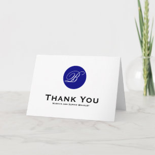 Navy Blue Circle Monogram Wedding Dankeschön Card Dankeskarte