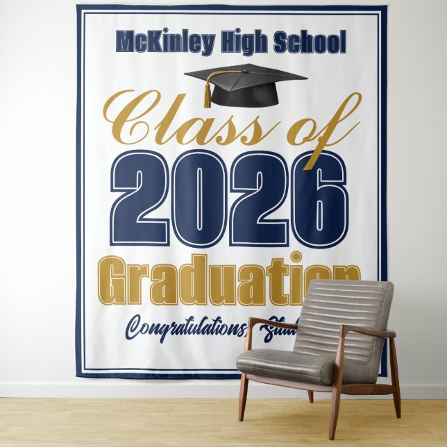 Navy Blue Class of 2026 Graduation Photo Booth Wandteppich (Beispiel)