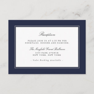 Navy Blue Classic Elegant Wedding Empfang Begleitkarte