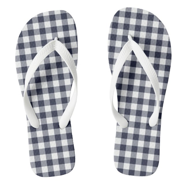 Navy Blue Classic Gingham Flip Flops Adult (Fußbett)
