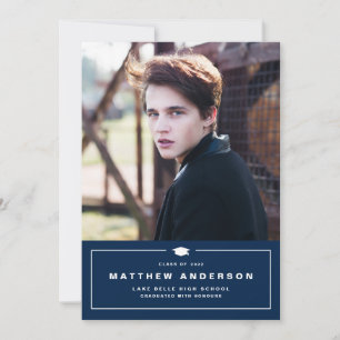 Navy Blue Classic Graduation Cap Foto Abschluss Ankündigung