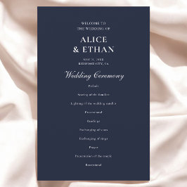 Navy Blue Classic Minimalistisch Wedding Program