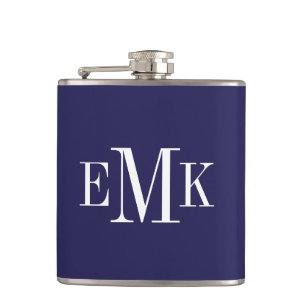 Navy Blue Classic Monogram Flachmann
