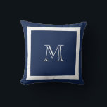Navy Blue Classic Monogram Throw Pillow Kissen<br><div class="desc">Ein traditionelles Monogramm mit bearbeitbarer Hintergrundfarbe und Rand</div>