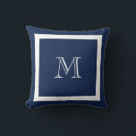 Navy Blue Classic Monogram Throw Pillow Kissen<br><div class="desc">Ein traditionelles Monogramm mit bearbeitbarer Hintergrundfarbe und Rand</div>
