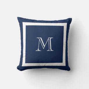 Navy Blue Classic Monogram Throw Pillow Kissen
