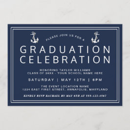 Navy Blue Classic Nautical Abschluss Einladung