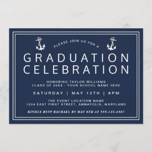 Navy Blue Classic Nautical Abschluss Einladung