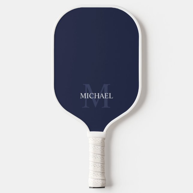 Navy Blue Classic Personalisiert Monogram und Name Pickleball Schläger (Vorderseite)