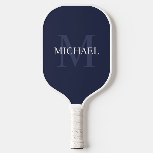 Navy Blue Classic Personalisiert Monogram und Name Pickleball Schläger (Vorderseite)