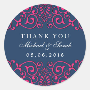 Navy Blue Classic Viktorianisch Swirl Floral Stick Runder Aufkleber