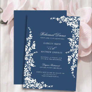 Navy Blue Classic Vintag Floral Probe Dinner Einladung