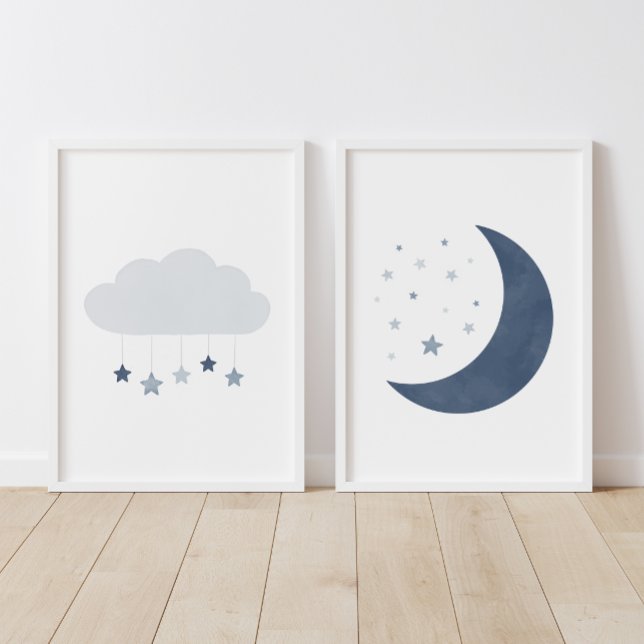 Navy Blue Cloud and Moon Boy Kinderzimmer Deco Bilderwand Sets (Von Creator hochgeladen)