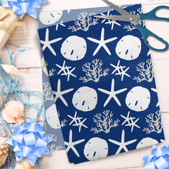 Navy Blue Coast Weihnachten Sand Dollar Starfish Seidenpapier (Von Creator hochgeladen)