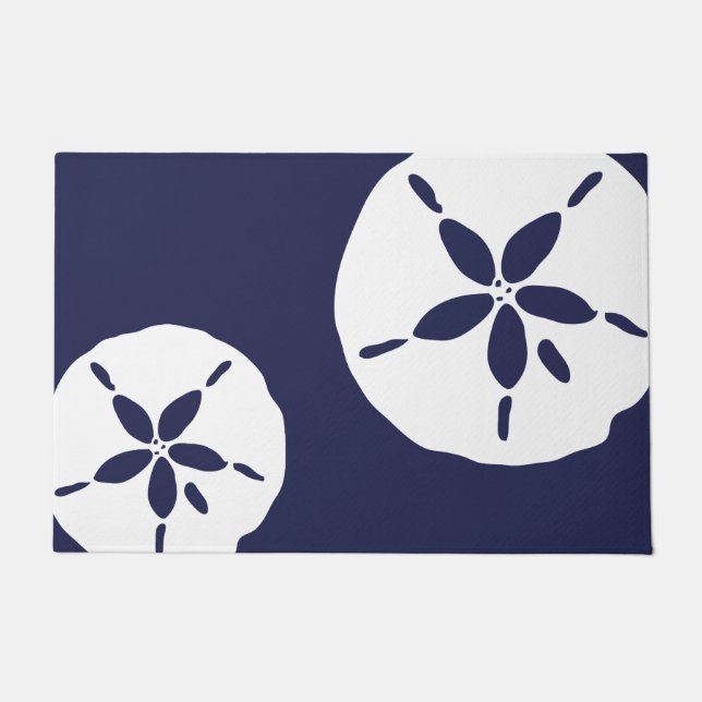 Navy Blue Coastal Beach House Nautical Sand Dollar Fußmatte (Vorderseite)