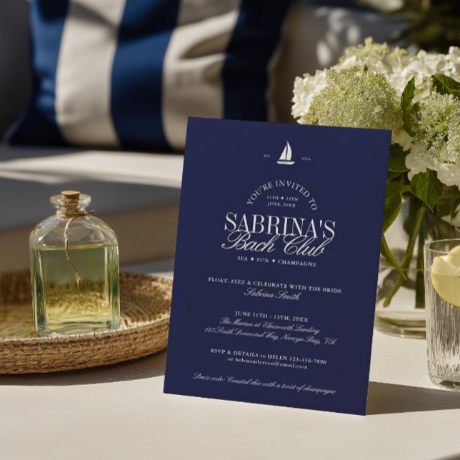 Navy Blue Coastal Chic Junggeselinnen-Abschied Einladung (Navy Blue Coastal Chic Bachelorette Party Invitation)