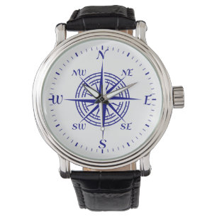 Navy Blue Coastal Compass Rose Armbanduhr