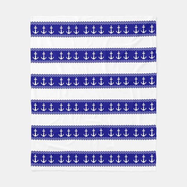 Navy Blue Coastal Muster Anker Fleecedecke (Vorderseite)