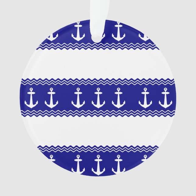 Navy Blue Coastal Muster Anker Ornament (Vorderseite)