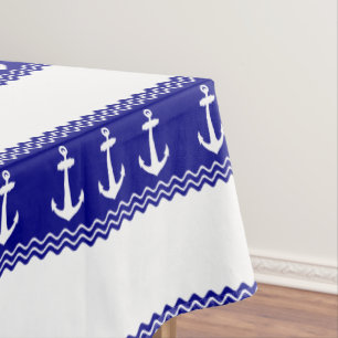 Navy Blue Coastal Muster Anker Tischdecke