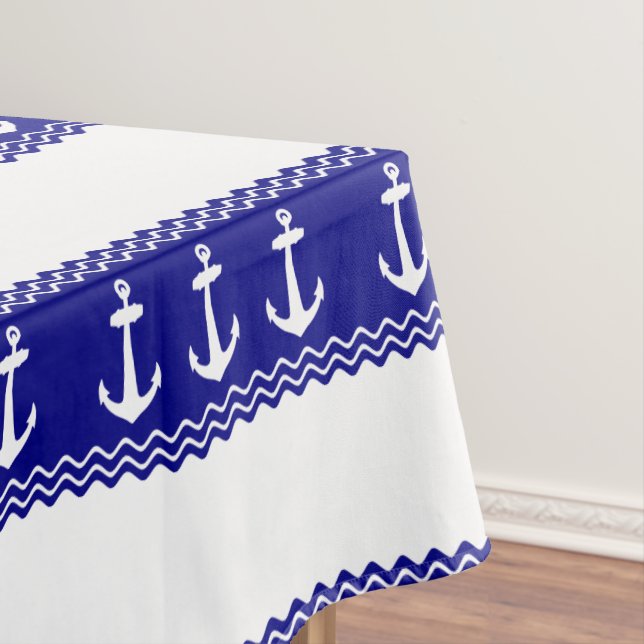 Navy Blue Coastal Muster Anker Tischdecke (Beispiel)