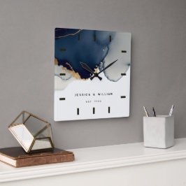 Navy Blue Coastal Nautical Anniversary Keepake Quadratische Wanduhr