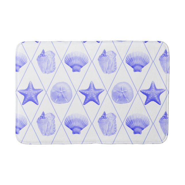 Navy Blue Coastal Seashells Starfish Badematte (Vorderseite)
