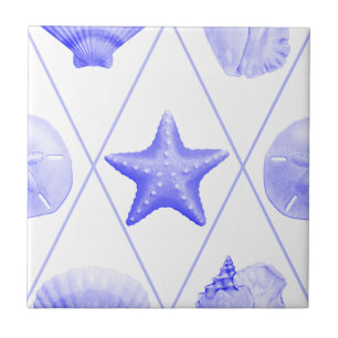 Navy Blue Coastal Seashells Starfish Fliese