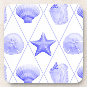 Navy Blue Coastal Seashells Starfish Getränkeuntersetzer