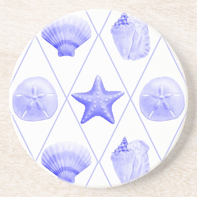 Navy Blue Coastal Seashells Starfish Getränkeuntersetzer (Vorne)